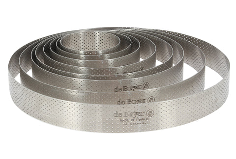 Straight edge perforated tart ring in stainless steel-?15.5 H 3,5 \3098.06