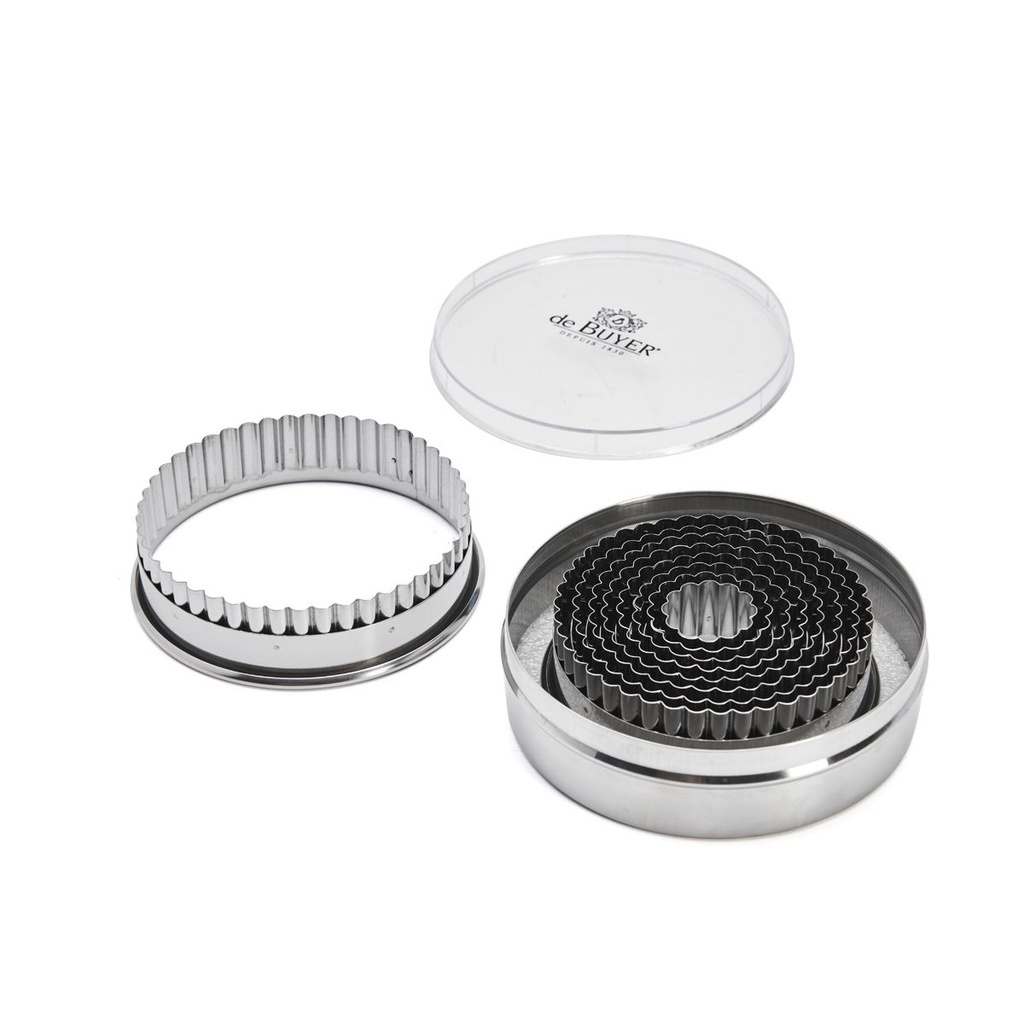Box of 9 fluted round cutters, stainless steel