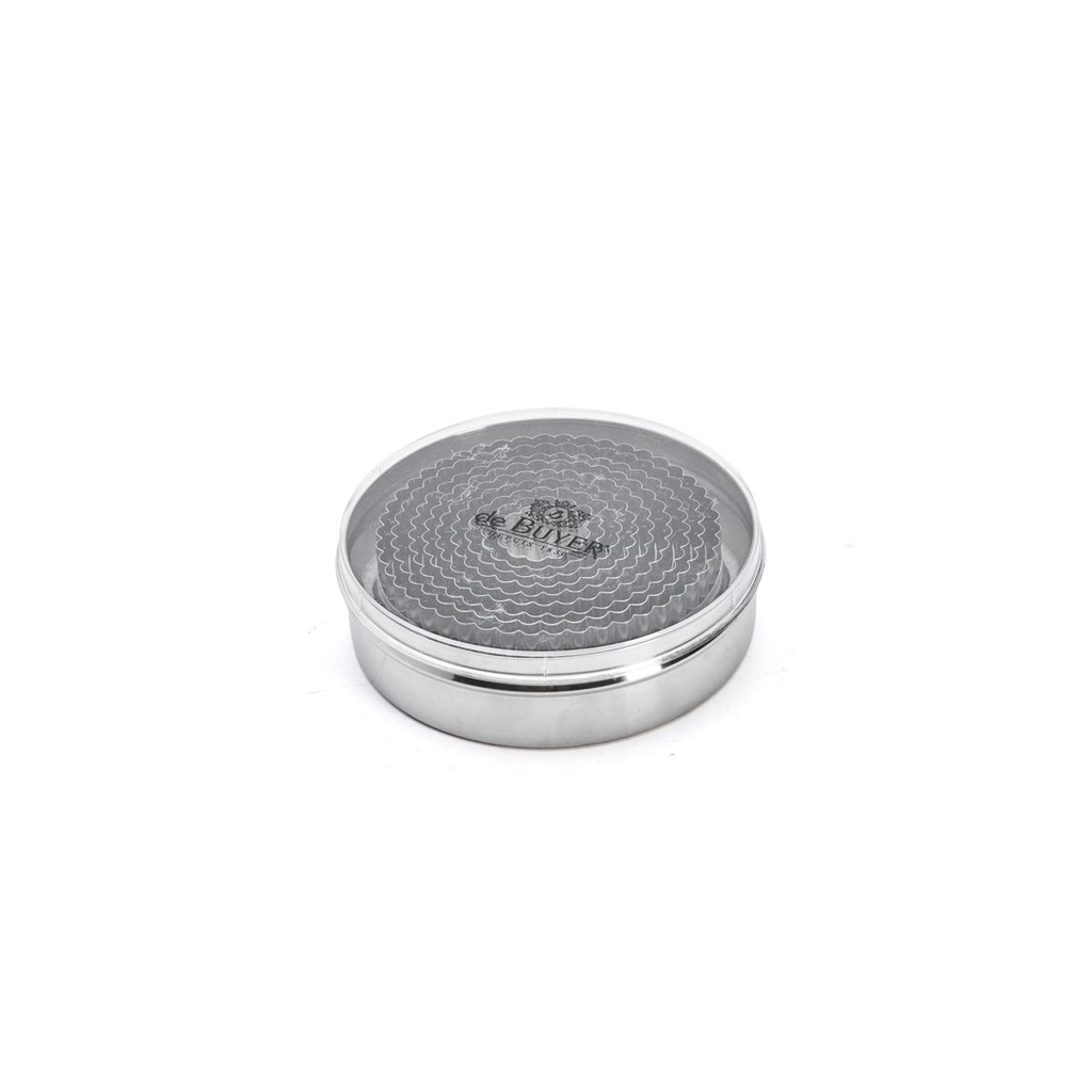 Box of 9 fluted round cutters, stainless steel