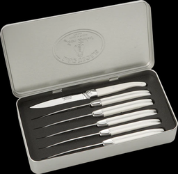 Jean Dubost Steak Knife Set  "Stand-Up" with Metal Box (White) \0044203